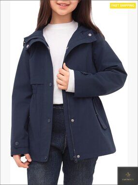 Girls Water Resistant Lightweight Windbreaker Hooded Jacket Modern Anorak